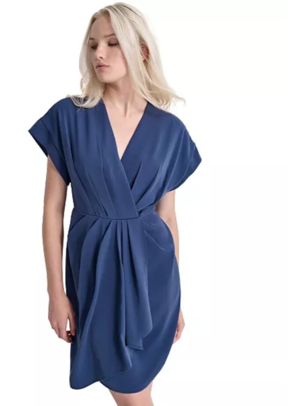 DKNY  Womens Size 12 Navy Blue Twist Front Dolman Sleeve V-Neck Short Dress